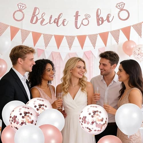 16 Pcs Hen Party Decorations Set, Bride To Be Letter Banner, Hen Party Banner, 14 Rose Gold Latex Bride Balloon for Just Married Sign Getting Married Night Party Decorations thumbnail 6