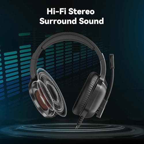 Gaming Headset with Microphone for Pc, Xbox One Series X/s, Ps4, Ps5, Switch, Stereo Wired Noise Cancelling Over-Ear Headphones with Mic, RGB, for Computer, Laptop, Mac, Nintendo, Gamer (Black) thumbnail 2