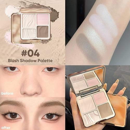 JUDYDOLL Highlight & Contour Palette, All-in-One Matte Highlighter Contour Compact, Natural Brightening Finish for Cool Fair & Olive Skin (New Version 04 Blush Shadow Palette) thumbnail 6