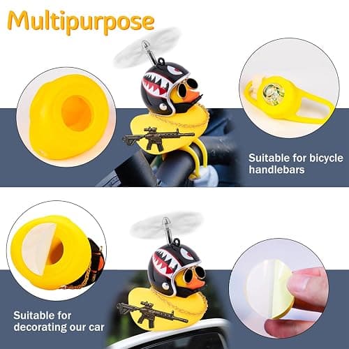 wonuu Rubber Duck Bike Bell, Squeeze Ducks with Helmet for Cycling Car Dashboard Decorations Motorcycle Bicycle Accessories thumbnail 3