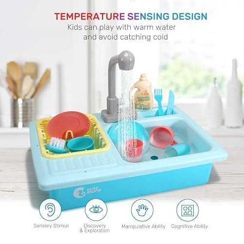 CUTE STONE Color Changing Kitchen Sink Toys, Children Electric Dishwasher Playing Toy with Running Water, Upgraded Faucet, Automatic Water Cycle System Play House Pretend Role Play Toys for Boys Girls thumbnail 2