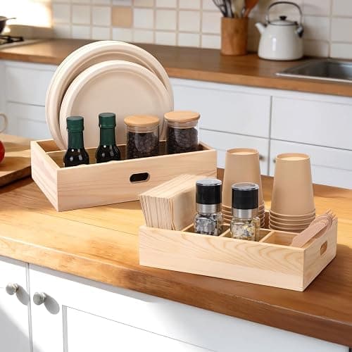 Utensil Holder for Party,Paper Plate Holders,Wood Silverware Organizer for Kitchen Countertop,Silverware Caddy,Essentials for Parties,Cutlery Flatware Organizer for Spoons Forks Napkins Cup,Set of 2 thumbnail 7