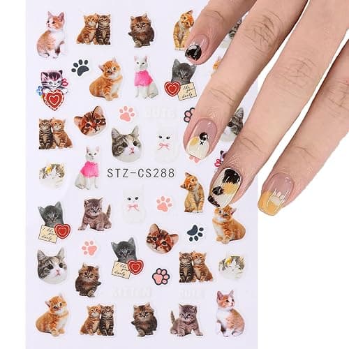 Cute Cat Nail Stickers 3 Sheets Heart Nail Decals Stickers for Nails Art Design Self-Adhesive Sticker DIY Nail Art Decoration Handmade Nails Supplies thumbnail 8