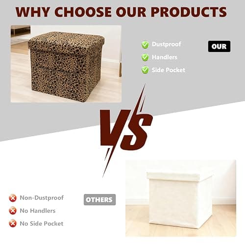 ALASDO Storage Ottoman Footrest Stool Small Ottoman with Storage Foldable Ottomans Foot Rest Footstool Bench for Living Room 17x13x13inches Leopard Print thumbnail 4