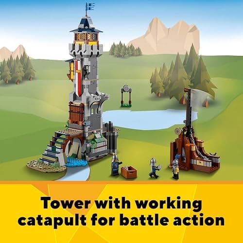 LEGO Creator 3 in 1 Medieval Castle Toy, Transforms from Castle to Tower to Marketplace, Includes Skeleton and Dragon Figure, with 3 Minifigures and Catapult, 31120 thumbnail 6