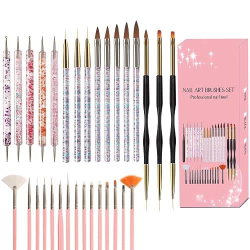 Professional Nail Art Brush Dotting Tools Kit (31pcs Pink) - Image 1