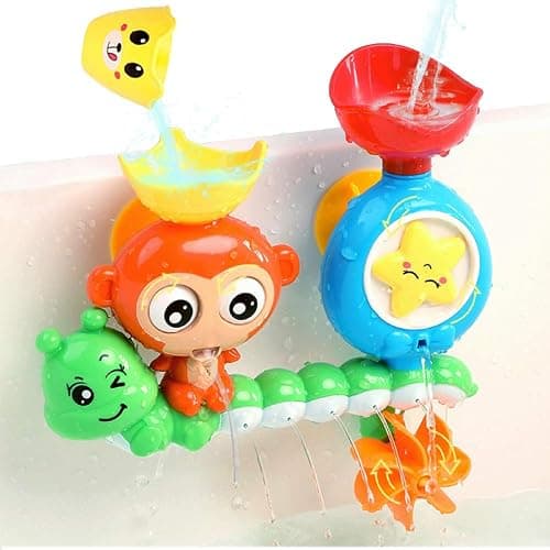G-WACK Bath Toys for Toddlers Age 1 2 3 Year Old Girl Boy, Preschool New Born Baby Bathtub Water Toys, Durable Interactive Multicolored Infant Toy, Lovely Monkey Caterpillar, 2 Strong Suction Cups - Image 1