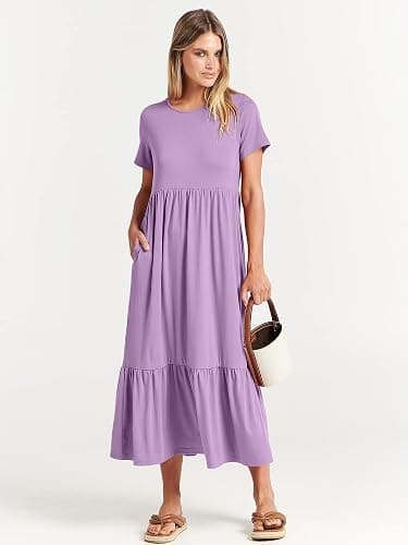 ANRABESS Womens 2026 Summer Casual Maxi Dress A line Tiered Flowy Short Sleeve Crewneck T Shirt Beach Travel Long Dresses thumbnail 6