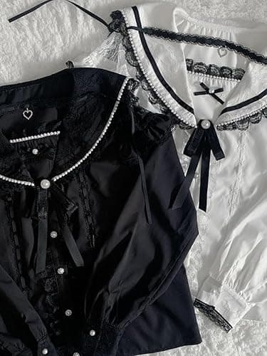 Pokn Lolita Shirts Jirai Kei Fashion Kawaii Clothing Cutecore Shirts Women Lace Mesh Sheer Short Sleeve Blouse Gothic thumbnail 5
