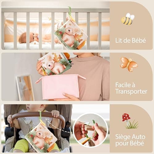 hahaland Jouets pour Bébé de 0 à 6 Mois, Livres Sensoriels en Tissu Doux pour Nouveau-né, Livre d'Éveil Jouet Bébé, Livre Eveil Bebe pour Nourrissons de 0, 3, 6 Mois, Cadeau Bebe Naissance Tummy Time thumbnail 8