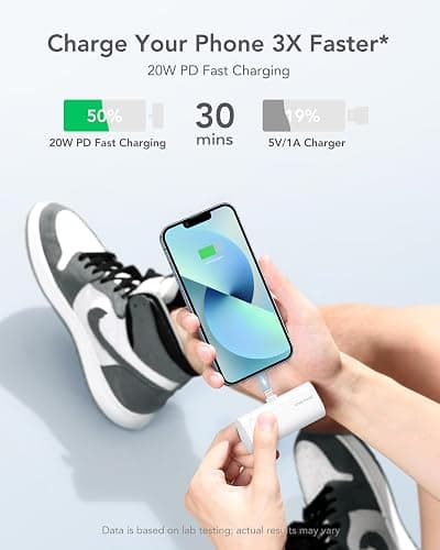 charmast Small Portable Charger for iPhone, Ultra-Compact 20W PD Fast Charging Power Bank 5000mAh, Mini Battery Pack for iPhone 14/14 Pro Max/13/13 Pro Max/12/12 Pro Max/11/XR/X/8/7/6 etc thumbnail 3