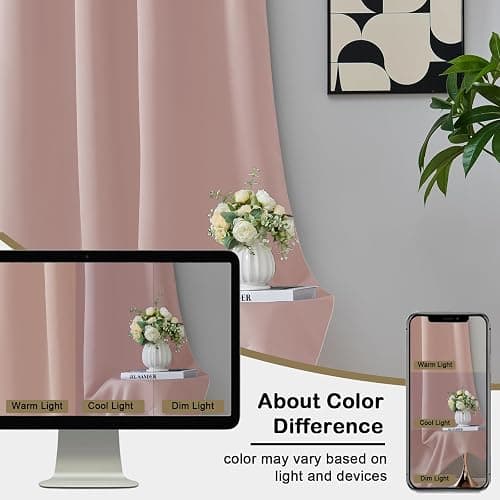 OVZME Blush Pink Blackout Curtains for Girls Bedroom 72 Inch Length 2 Panels Set, Solid Thermal Insulated Energy Saving Window Curtains for Living Room, Dual Rod Pocket Window Drapes, 2x40Wx72L Inches thumbnail 7