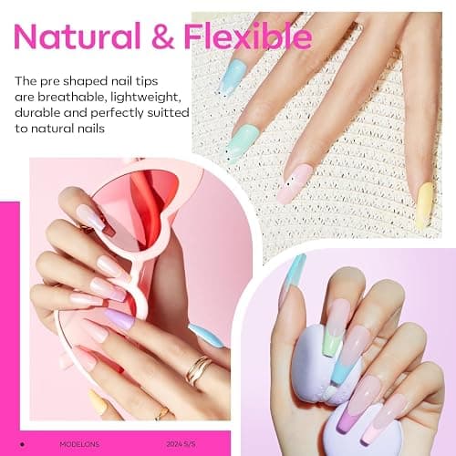 modelones Gel Nail Kit, Fake Nails Long Coffin, 9-in-One Glue Prep Dehydrator & Portable Mini U V Light Acrylic Clipper, 500Pcs Coffin Tips for Extension Kit DIY Salon Home Gifts for Women thumbnail 7