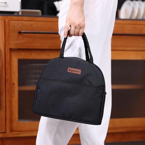 Baglemon Insulated Lunch Bag for Women Men, Lunch Containers Reusable High Capacity Lunch Tote Bags for for Work Picnic (Black) thumbnail 8