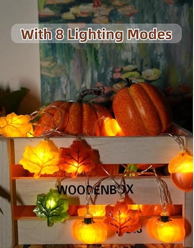 Yoitomehy Fall Lights Battery Operated, 3D Maple Leaves, Pumpkins & Acorns, Fall Decor, 10FT 20LED Thanksgiving Lights, 8 Flashing Mode, Autumn Decorations for Home Indoor thumbnail 5