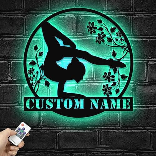 Personalized Female Gymnastics Metal Wall Art with LED Light – Custom Girl Gymnast Name Sign for Home Decor or Gift thumbnail 3