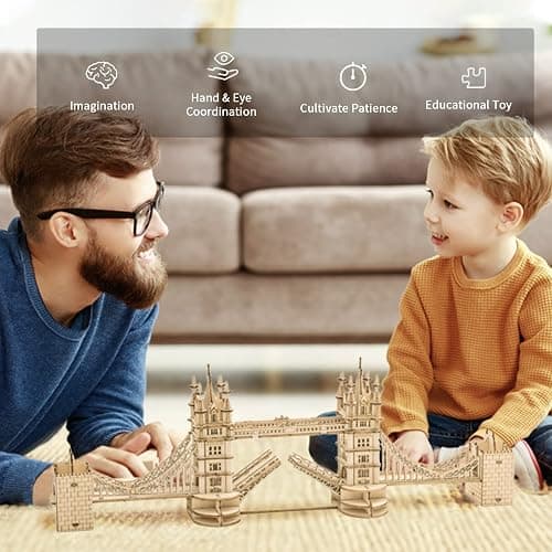 ROBOTIME 3D Puzzle Wooden Craft Kits with LED Light DIY Tower Bridge Construction Model Kit to Build for Teens Brain Teaser Puzzle Home Decor Birthday Gifts thumbnail 6