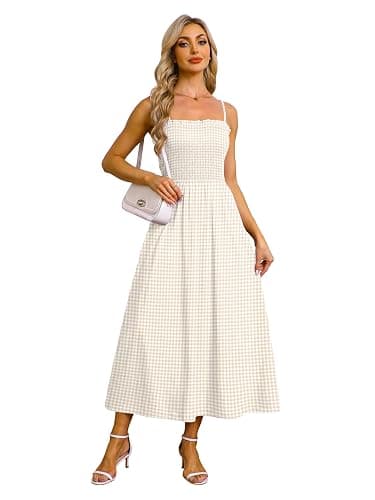OFEEFAN Womens Spaghetti Strap Maxi Dresses Smocked with Pockets 2026 Summer Spring Casual Boho Beach Long Sundresses thumbnail 3