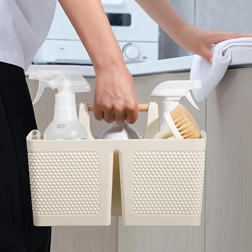 rejomiik Portable Shower Caddy Basket Plastic Cleaning Caddy Organizer Storage Tote with Handle for Bathroom, College, Dorm Room Essentials, Cream thumbnail 5