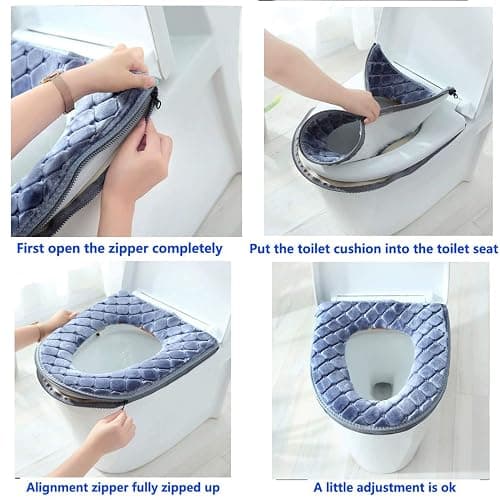 WDSHCR Toilet Seat Cushion - Soft, Thicker, Warmer Washable Covers with Zipper - Home Reusable (Gray) thumbnail 7