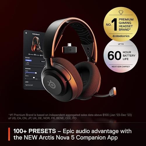 SteelSeries Arctis Nova 5 Wireless Multi-System Gaming Headset — Neodymium Magnetic Drivers — 100+ Audio Presets — 60 HR Battery — 2.4GHz or BT — ClearCast Gen2.X Mic — PC, PS5, PS4, Switch, Mobile thumbnail 2