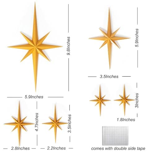 Stylor Mid Century Modern Decor, Gold Mcm Retro 3D Star Art Wall Sculpture, Plastic Starburst Decor, Vintage Celestial Whimsigoth Home Decor Accent. (Set of 6) thumbnail 2