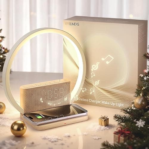 Vivilumens Sunrise Alarm Clock Wireless Charger, 10 White Noise Sound Machine Alarm Clock with 30/60/90 Mins Timer, 3 Levels Touch Night Light Dual Clocks for Heavy Sleeper Bedroom Decor Gifts for Her - Image 1
