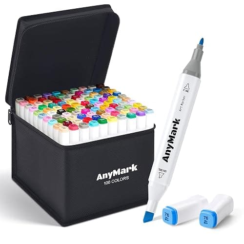 AnyMark Rotuladores Alcohol, 100 Colores, Punta Biselada y Punta Fina | Marcadores Alcohol para Adultos, Bocetos, Cómics, Colorear e Ilustración, Cuerpo Blanco - Image 1