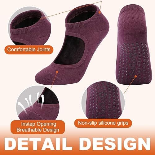 BCRMPT Non Slip Pilates Socks with Grips for Women, Grippy Yoga Socks,Anti Skid Athletic Socks for Ballet,Dance,Sports,Home thumbnail 4
