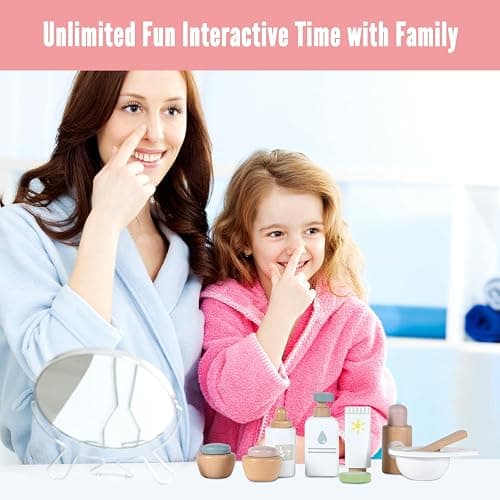 WHOHOLL Wooden Makeup Toy Set, Pretend Beauty Salon Toys Skin Care Learning Toys for Toddler, Daycare Toys Christmas Birthday Gift for 2 3 4 5+ Year Old Girls - Facial Cleanser, Mirror, Face Mask thumbnail 5