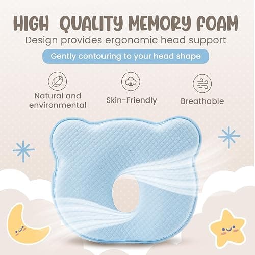 MarBoost Soft and Breathable Baby Pillow with Memory Foam and Bear Design (Blue) thumbnail 4