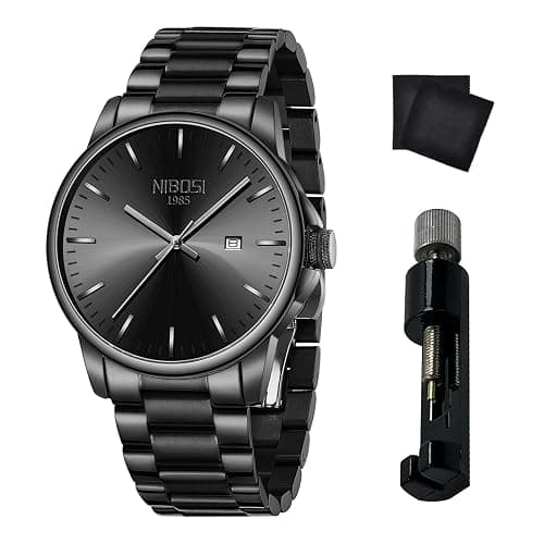 NIBOSI Men Watches Analog Quartz Stainless Steel Black Watches for Men Waterproof Business Classic Watch with Day and Date Display Wrist Watch for Work and Casual Wear - Image 1