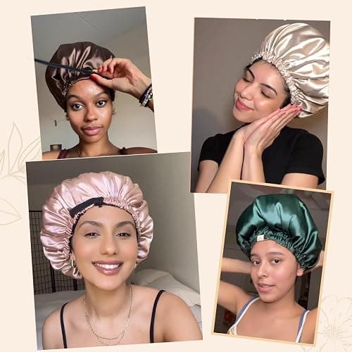 Yanibest Double Layer Satin Bonnet Silk Bonnet for Sleeping Adjustable Hair Bonnet for Women Curly Natural Hair thumbnail 5