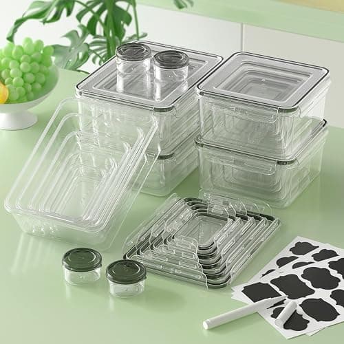 KEMETHY 44-Piece Food Storage Containers with Lids(22 Containers & 22 Lids), Plastic Food Containers for Pantry & Kitchen Storage and Organization, BPA-Free, Leak Proof, Reusable with Labels & Pen thumbnail 2