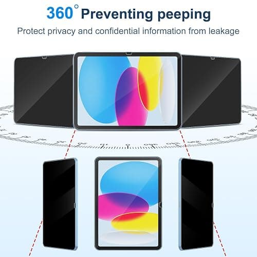 GOZOPO 360° Privacy Screen Protector for iPad A16 11th /10th Generation 10.9" (2025/2022) - Tempered Glass, Anti-Spy Private Filter & Blue Light, Bubble-Free, Face ID & Apple Pencil Compatible thumbnail 3