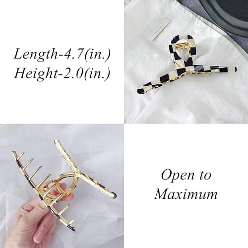 FAELBATY Hair Clip, Acetate Metal Claw Clip for Women, Strong Hold Claw for Heavy Hair, Checkerboard Pattern, 4.5" Jaw Clamp, Large Hair Accessories for Long Thick Hair thumbnail 4