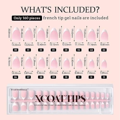 BTArtboxnails French Gel Nail Tips - French Tip Press on Nails Pink Short Almond XCOATTIPS for Nail Extensions thumbnail 7