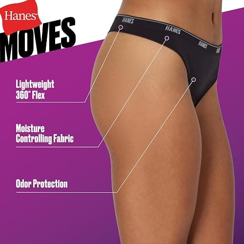 Hanes Women's Moves Underwear, 360° Flex Stretch Panties, Smooth & Seamless Hipsters Bikinis Or Thongs, 6-Pack thumbnail 3