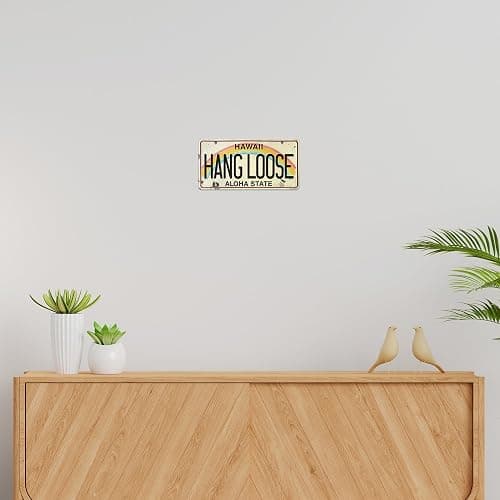 License Plate Hang Loose - Retro Vintage Hawaiian Embossed Aluminum License Plate - Aloha Hawaii State Aluminum Sign for Home Decor Wall Plaque 6 x 12 inch - Pacifica Island Art - Hang Loose thumbnail 7