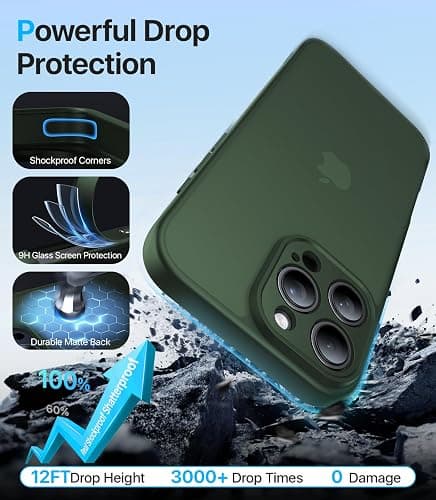 Shiiuou Shockproof for iPhone 13 Pro Case, [Camera Protection] [Military-Grade Drop Protection] Protective Anti-Yellow Slim Translucent Skin-Friendly for iPhone 13 Pro Phone Case, Forest Green thumbnail 4
