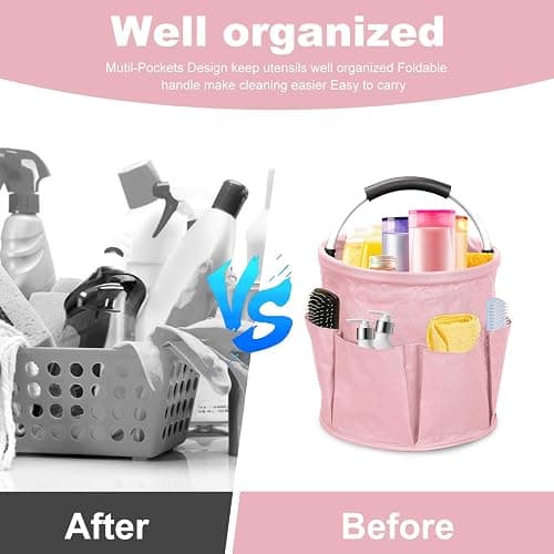 mumisuto Cesto Per La Conservazione Dei Prodotti Per La Pulizia,Cestino Porta Attrezzi con 6 Tasche Esterne,Cestino Portaoggetti Pulizie Pieghevole in Tessuto Oxford,Impermeabile,per Shopping (Rosa) thumbnail 7