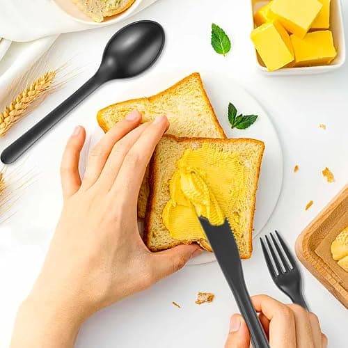 Supernal 180pcs Matte Black Reusable Plastic Utensils Silverware Set | Wheat Straw Reusable Cultery Flatware Set Dishwasher Safe (60 Forks, 60 Knives, 60 Spoons) for Party, Picnic & Everyday Use thumbnail 7