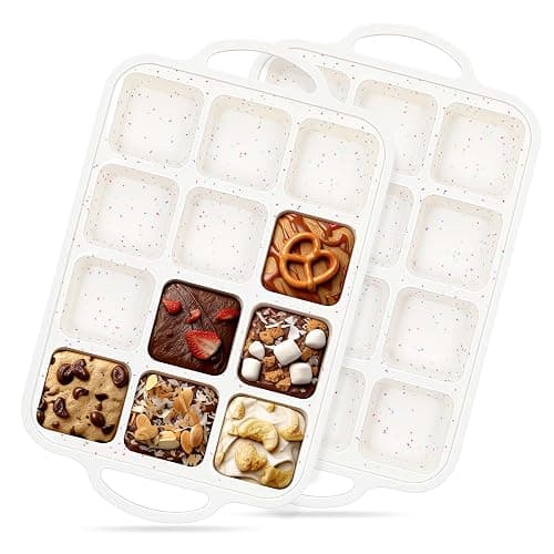 Vinino Silicone Brownie Pan With Dividers, 2 Pack Mini Loaf Pan for Baking Individual, Nonstick 12 Cups Square Muffin Cupcake Pans with Metal Reinforced Frame-Cream - Image 1