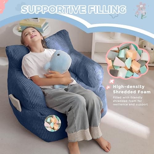 MAXYOYO Kids Bean Bag Chair, Stuffed Bean Bag Sofa, Dusty Blue, Standard | Bean Bag Chair for Boys and Girls, Lazy Sofa with Pocket Floor Chair for Gaming, Reading thumbnail 7
