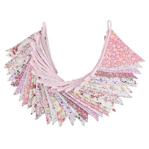 10M/32Ft Triangle Bunting Banner, 36 Pcs Cotton Fabric Flags Pennant Garlands for Birthday Party, Wedding, Baby Shower, Outdoor and Home Decorations (Pink) thumbnail 2