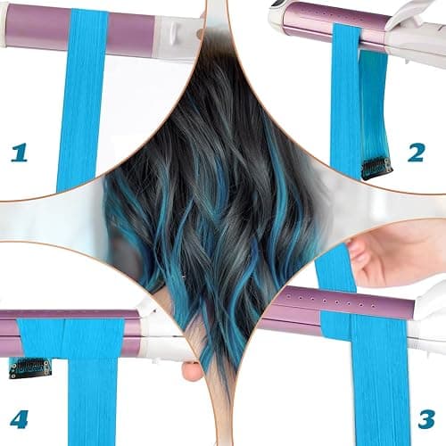 10 Pcs Blue Hair Extensions | 22 In Long Straight Fake Hair | Clip In Hair Extension | Hair Accessories for Girls (Lake Blue) thumbnail 6