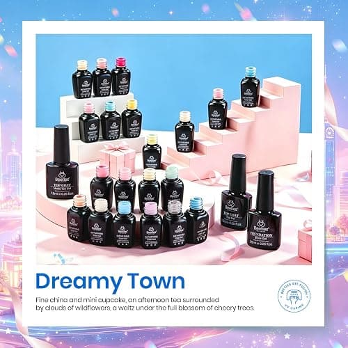 Beetles Gel Nail Polish Set, 23 PCS 20 Colors Pastel Macaron Spring Gel Polish Kit, Dreamy Town Pink Yellow Green Blue Glitter Color Gel with Base Coat, Glossy Matte Top Coat, Soak Off UV LED thumbnail 5