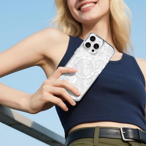 OKBUOK for iPhone 13/14 Case [Compatible with Magsafe],Girls Women Clear Magnetic Case Silicone Shockproof Protective Cover with Pattern White Ocean Whale Shark thumbnail 6