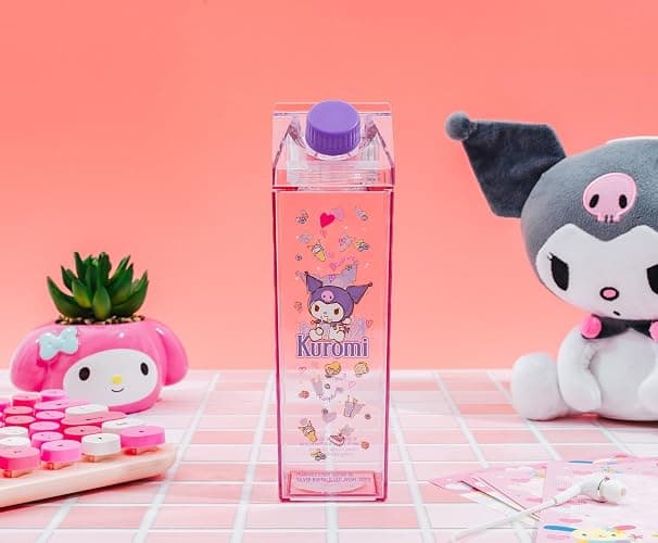 Silver Buffalo Sanrio Hello Kitty and Friends Featuring Kuromi and Raspberries Plastic Purple Milk Carton Pitcher Bottle, 16.2 Ounces thumbnail 2