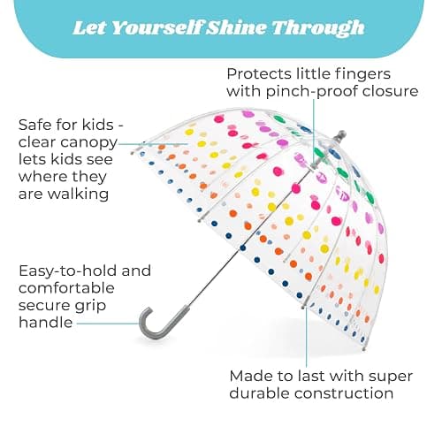 totes Kids Clear Bubble Umbrella with Dome Canopy, Lightweight Design, Wind and Rain Protection Umbrella, Rainbow, Kids - 38" Canopy thumbnail 2